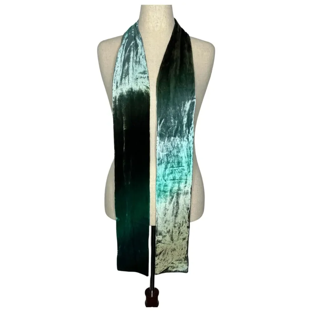 Kevin O'Brien Studio Double Sided Scarf Ombre Velvet Green Silk Handmade USA
